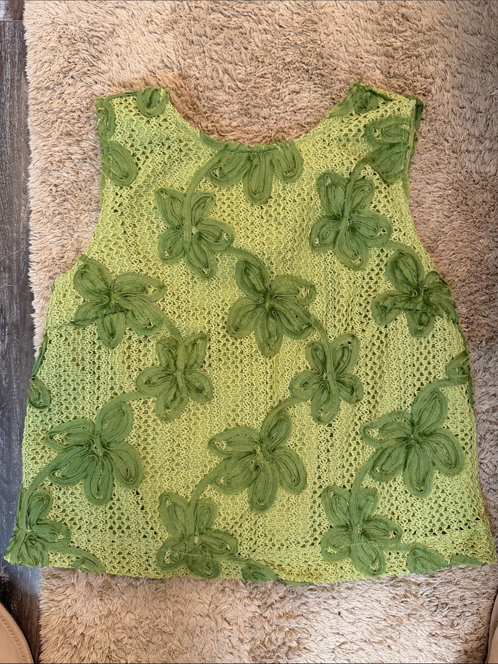 SHEIN Lime Green Crochet Flower Appliqué Tank